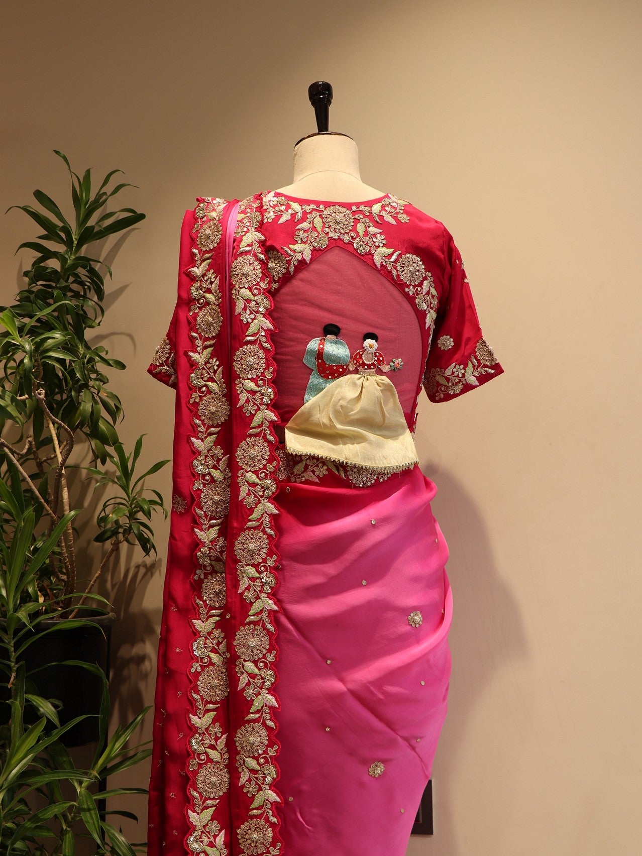 Hot pink shaded saree