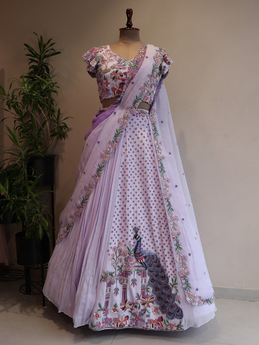 Lilac shaded peacock lehenga set
