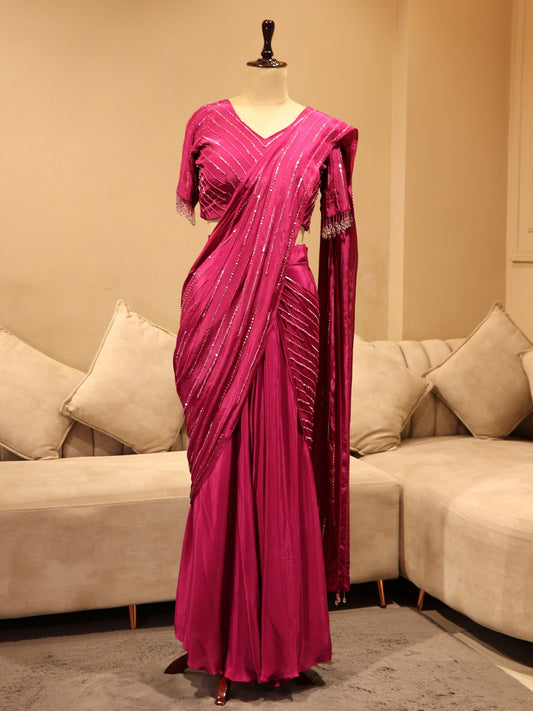Wine drape saree