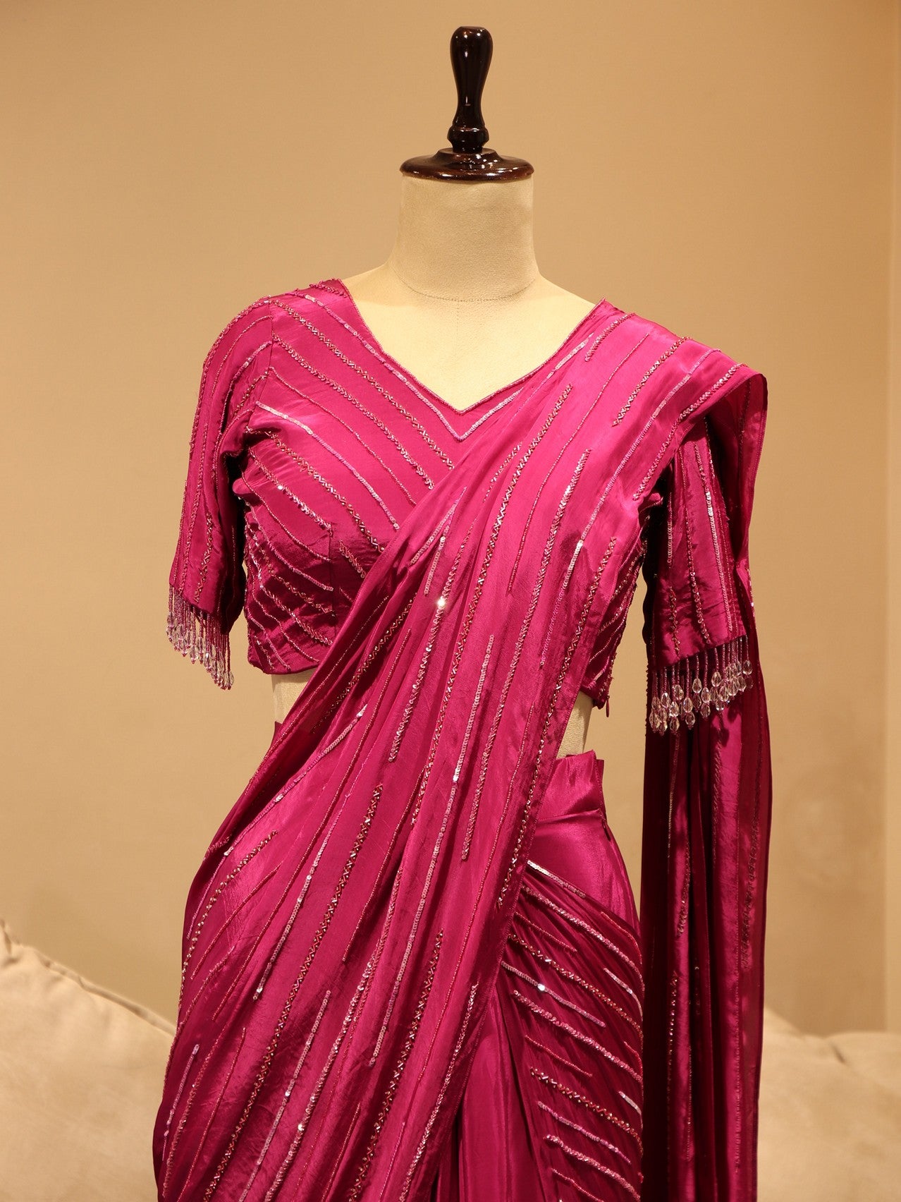 Wine drape saree