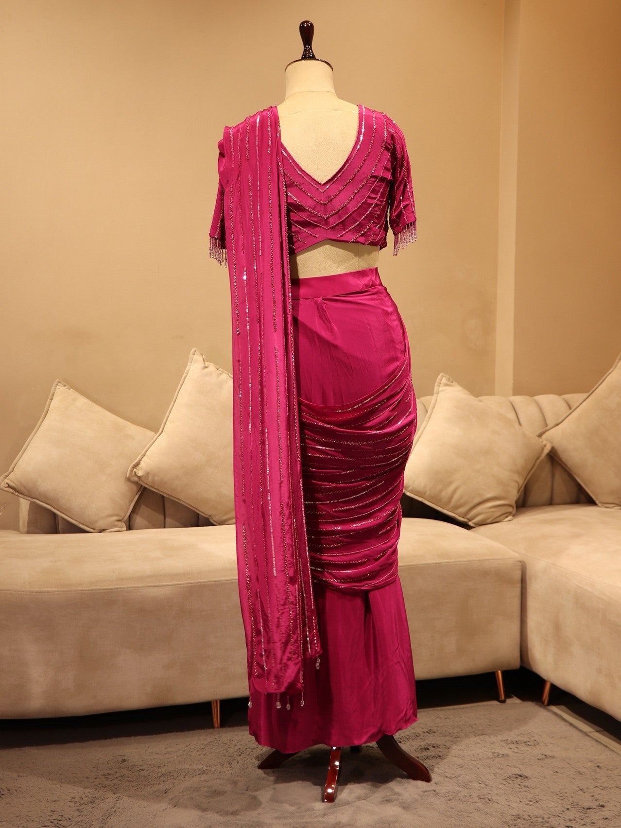 Wine drape saree