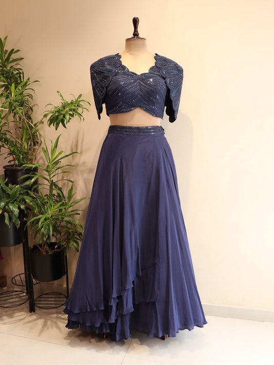 Navy blue crop top skirt