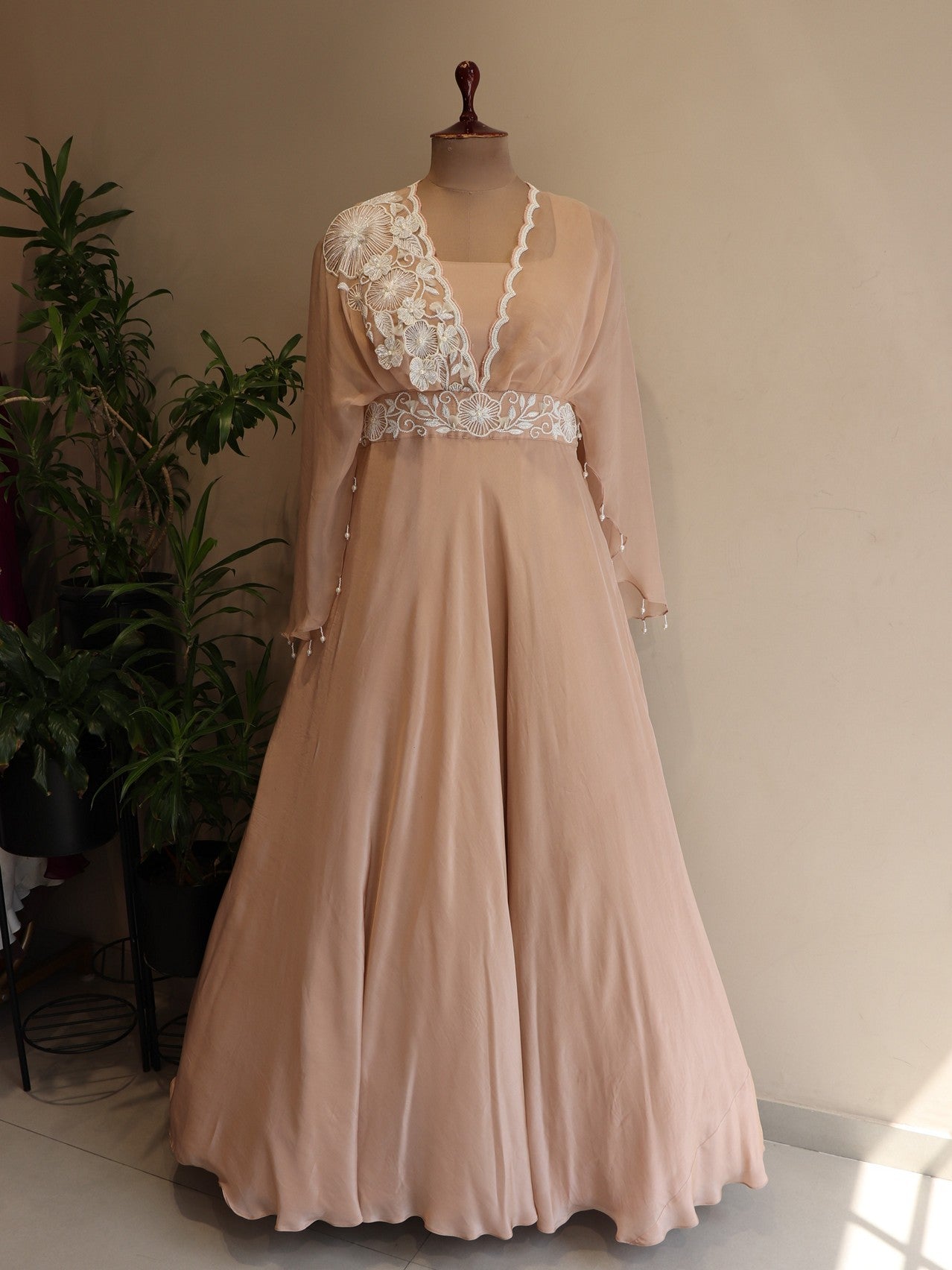 Beige drape gown