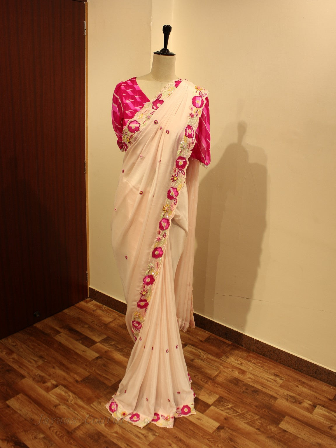 Off white blush pink shaded leheriya saree