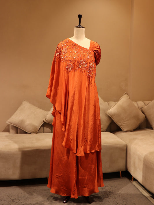 Rust orange cape top with plazo