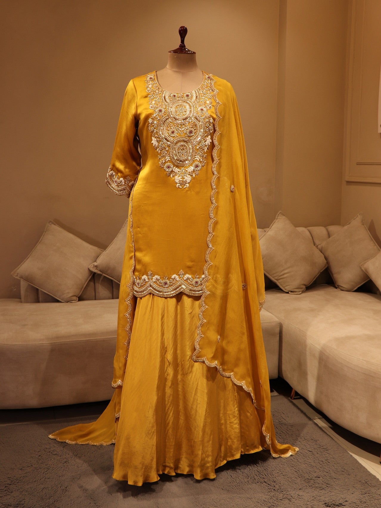Rust Yellow kurta with skirt dupatta
