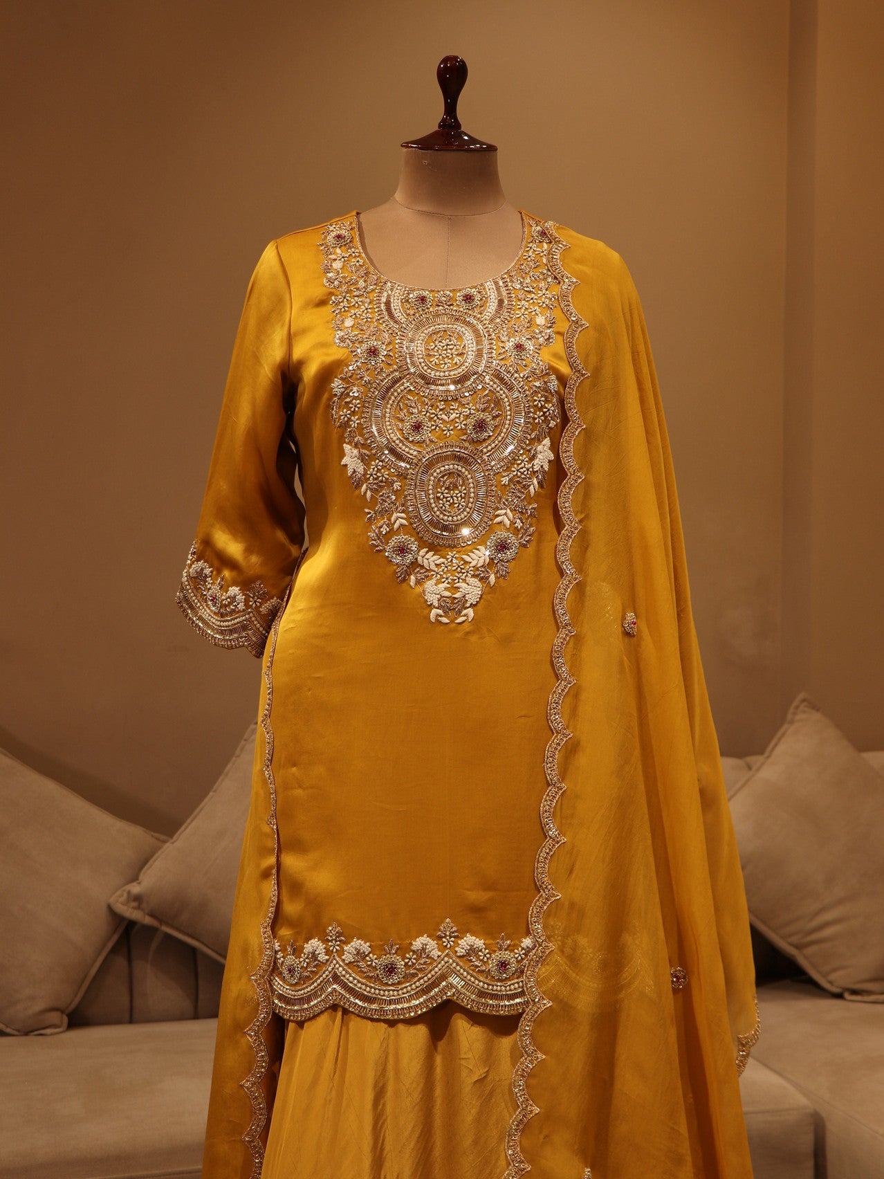 Rust Yellow kurta with skirt dupatta