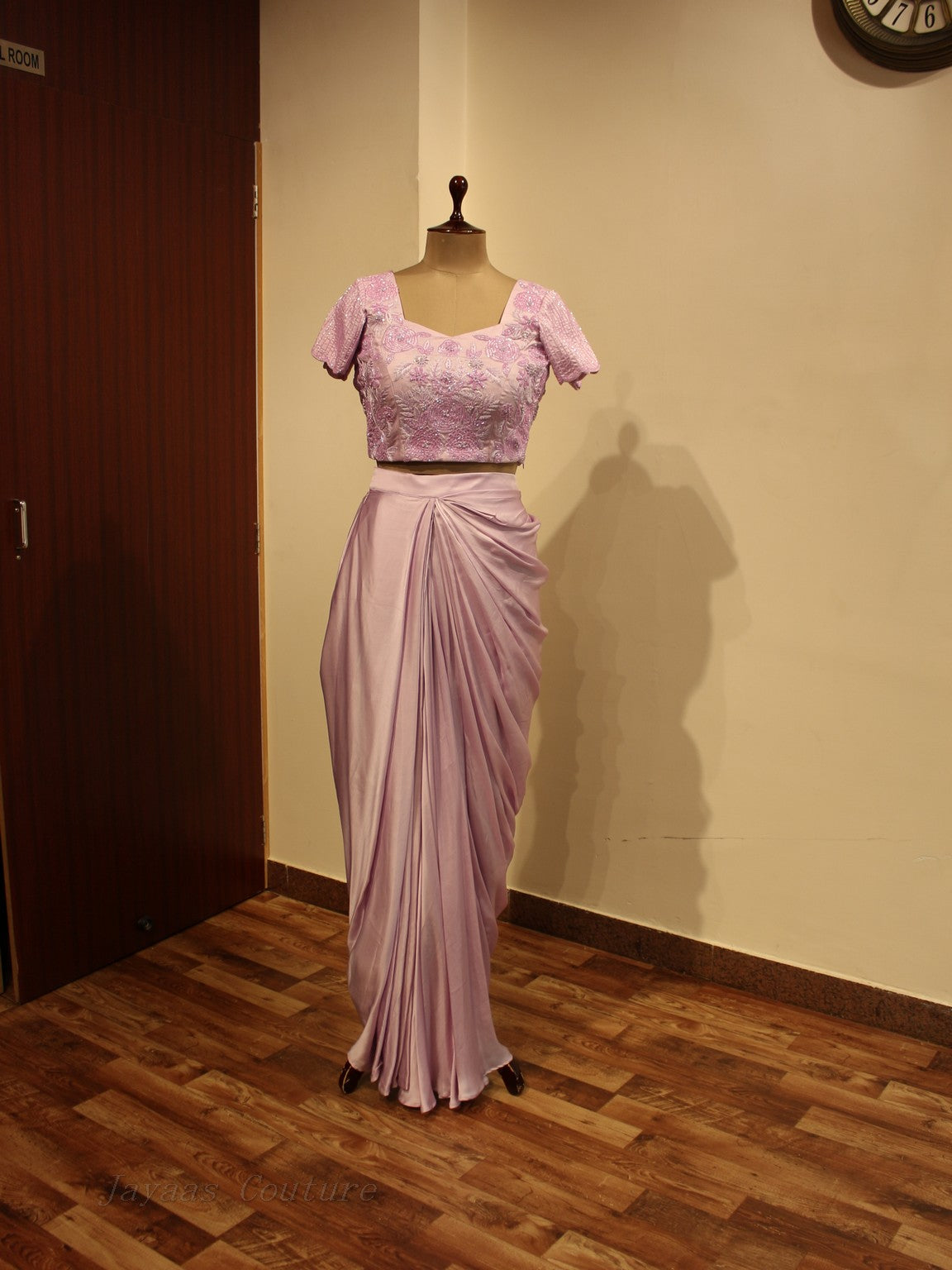 Lavander  crop top with drape skirt and cape