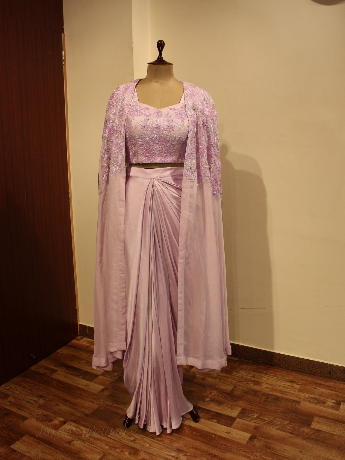 Lavander  crop top with drape skirt and cape