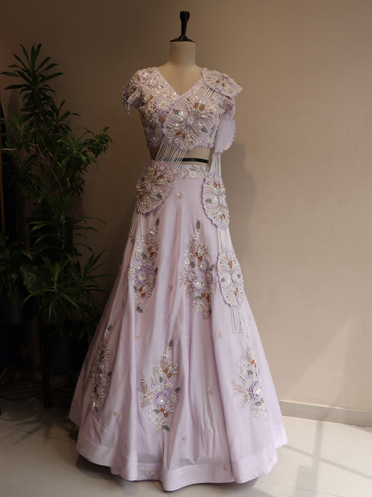 Lilac lehenga with drape dupatta