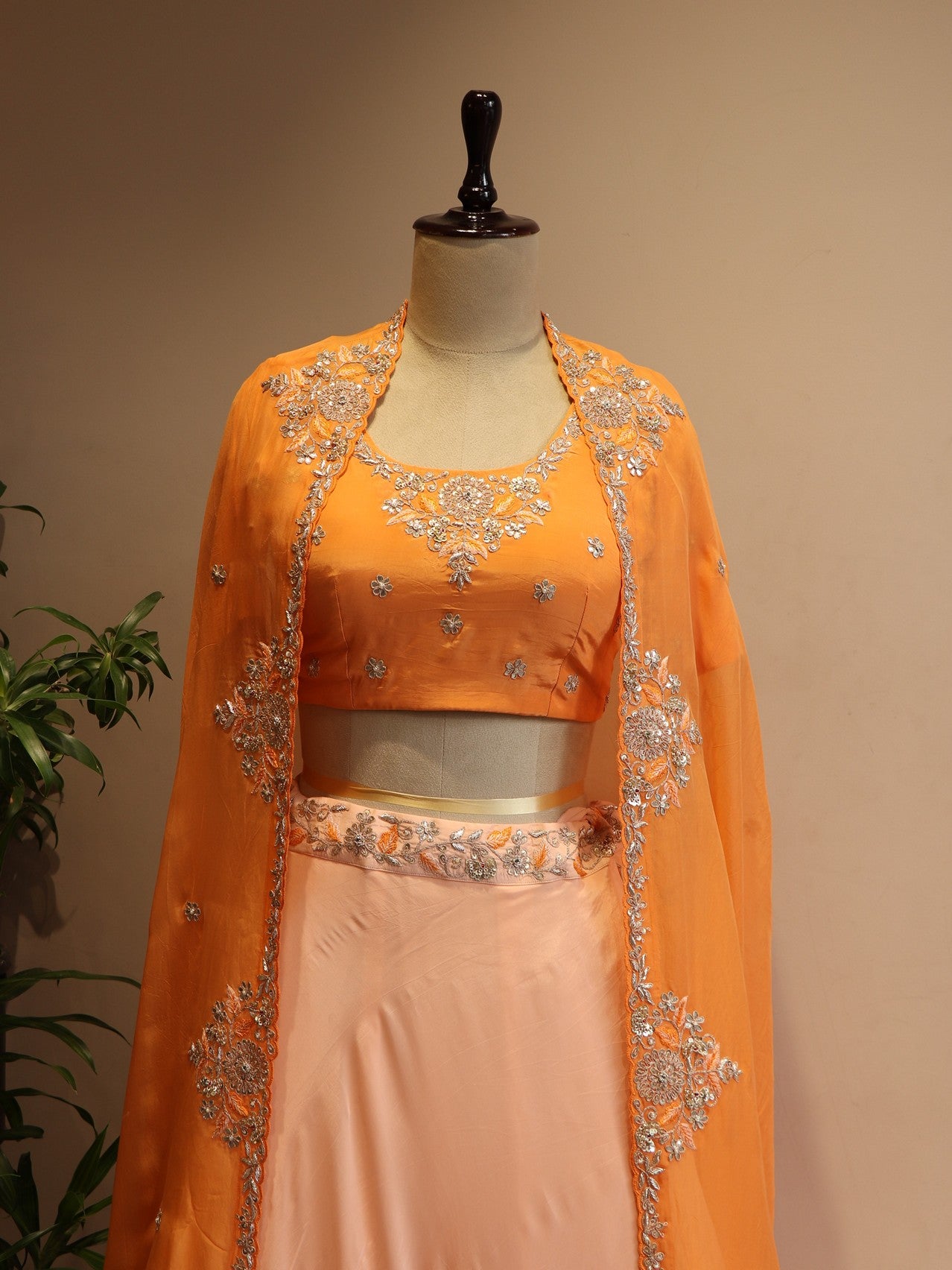 Rust orange shaded crop top skirt cape