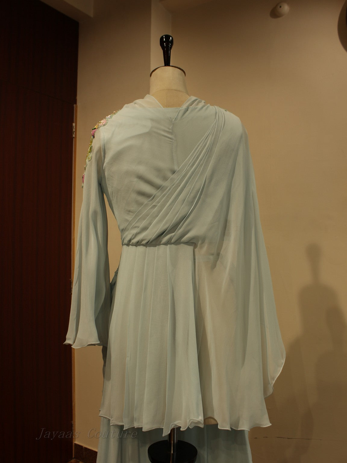 Powder blue Drape top with flaired pants