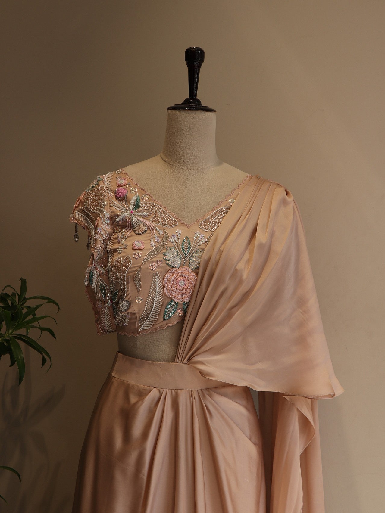 Peachish Beige drape saree