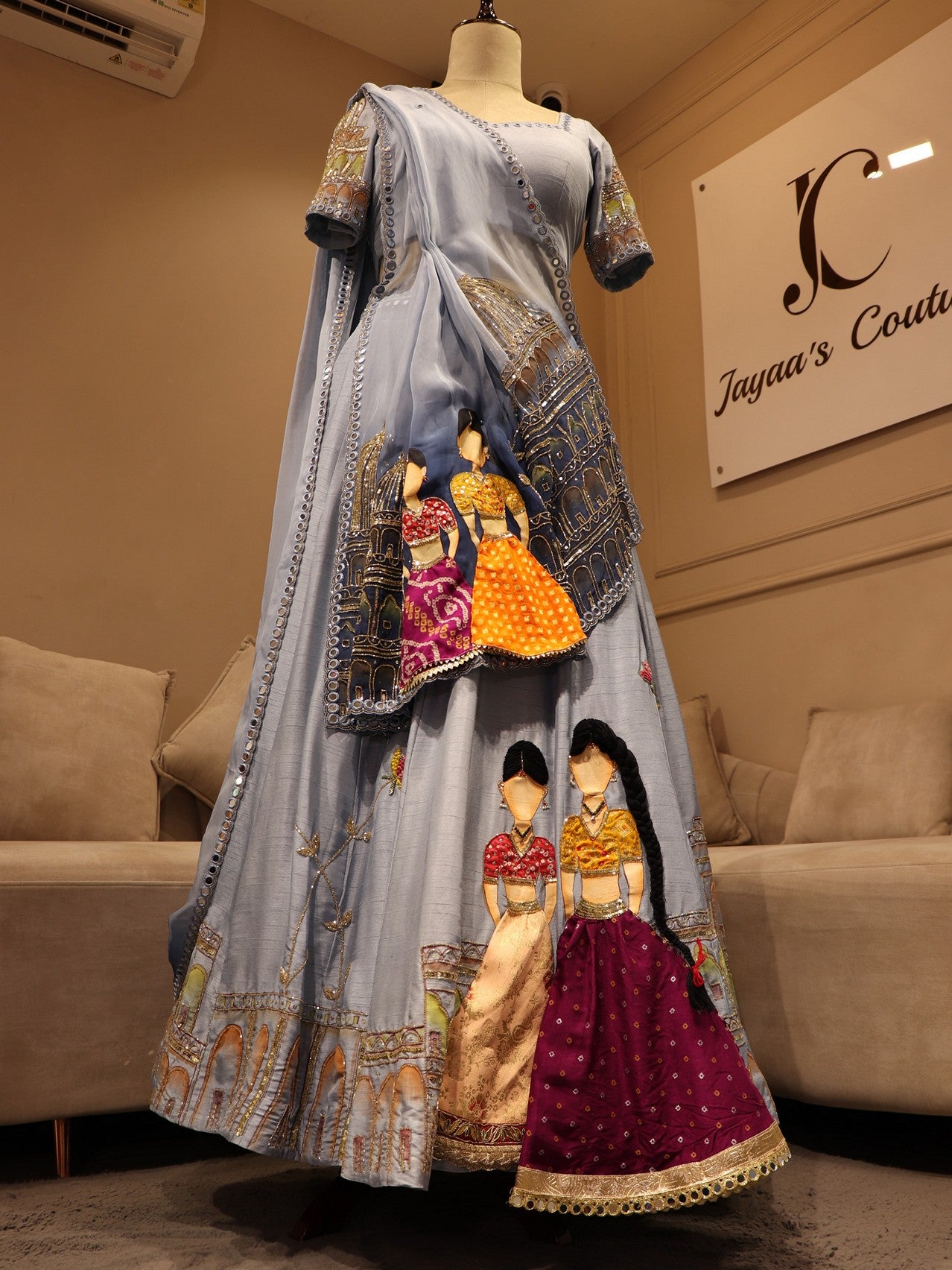 Powder blue hand painted lehenga set