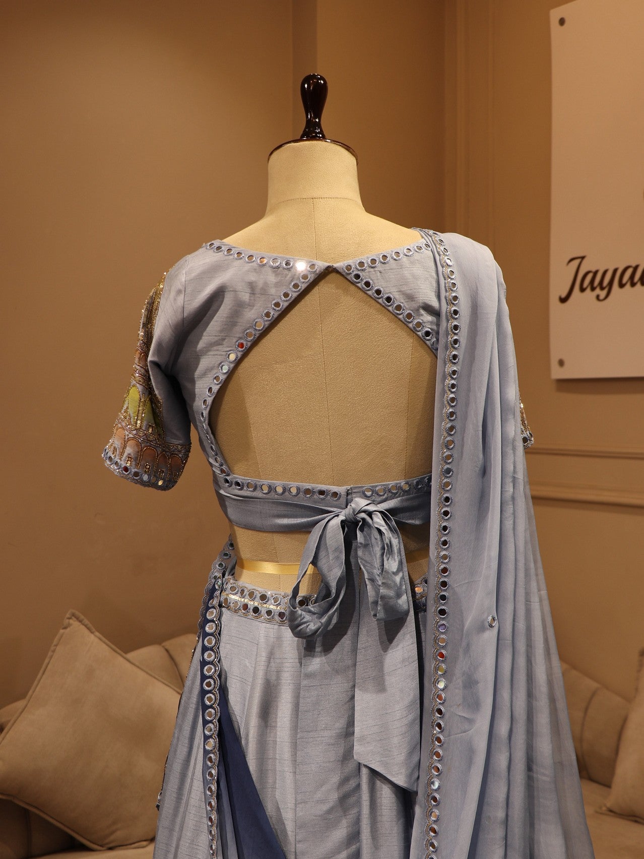 Powder blue hand painted lehenga set