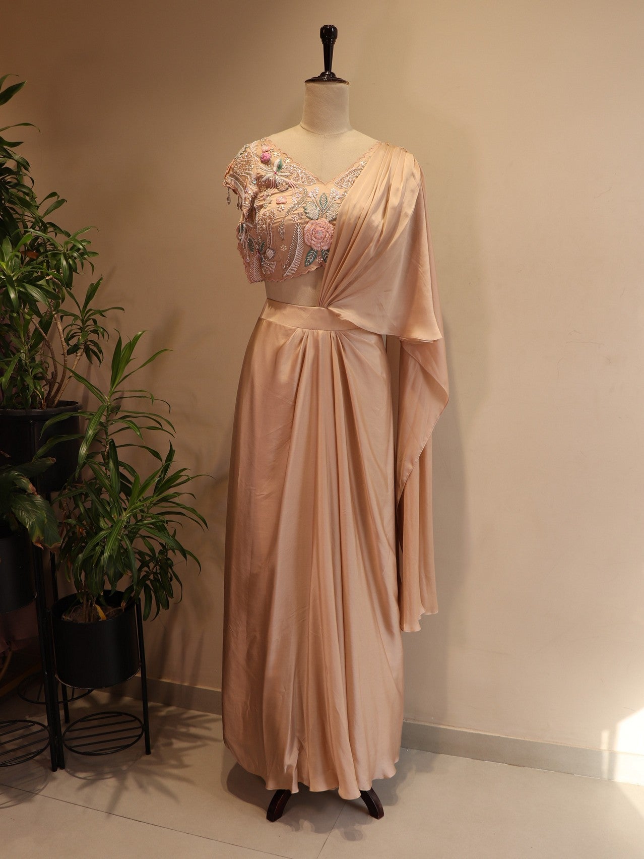 Peachish Beige drape saree