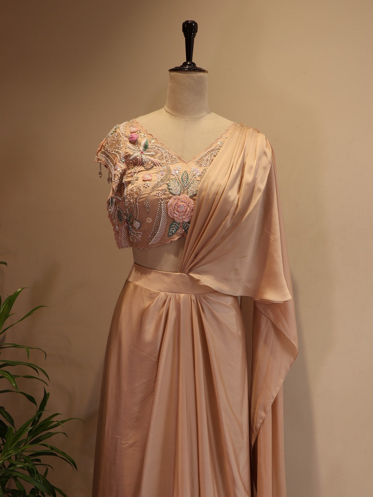 Peachish Beige drape saree