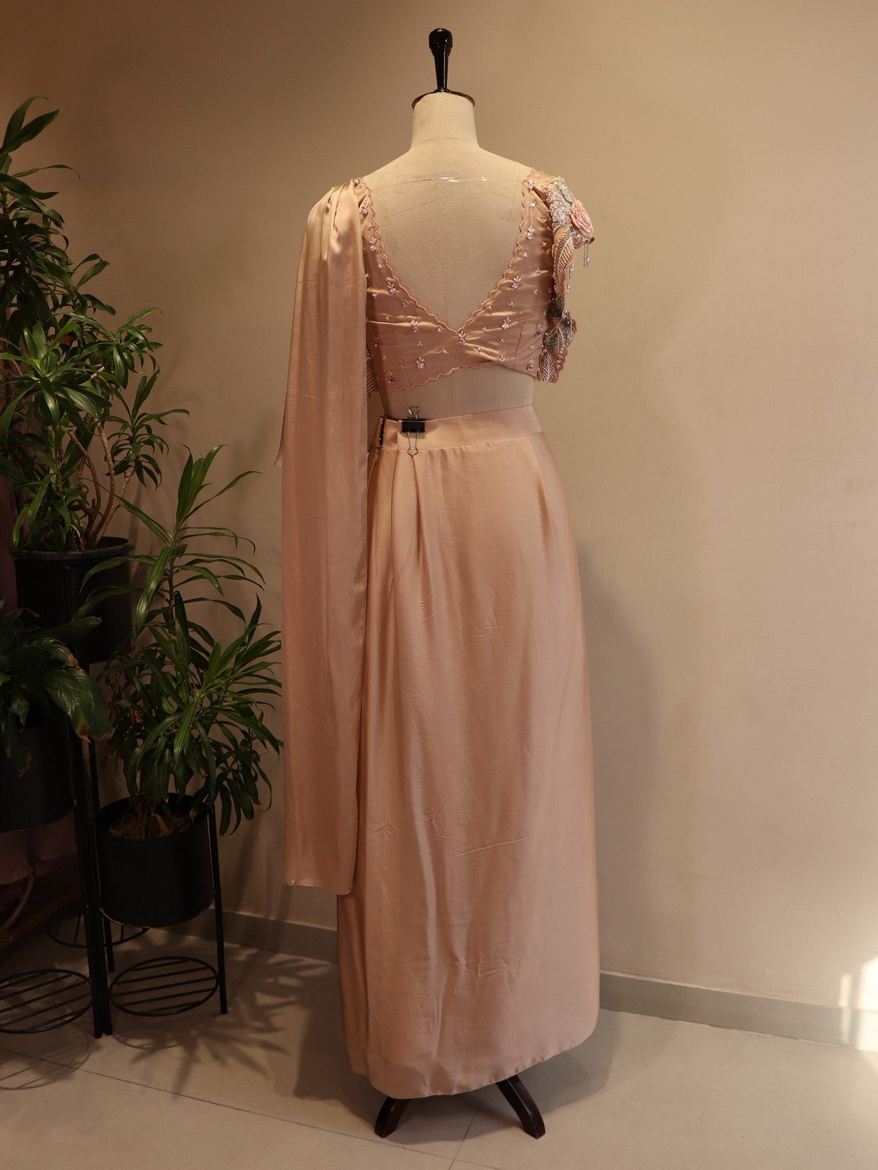 Peachish Beige drape saree