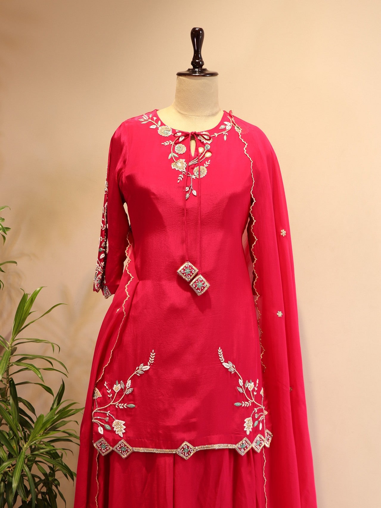Hot pink Kurta plazo dupatta