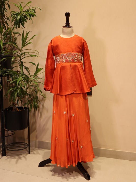 Rust orange peplum top with plazo