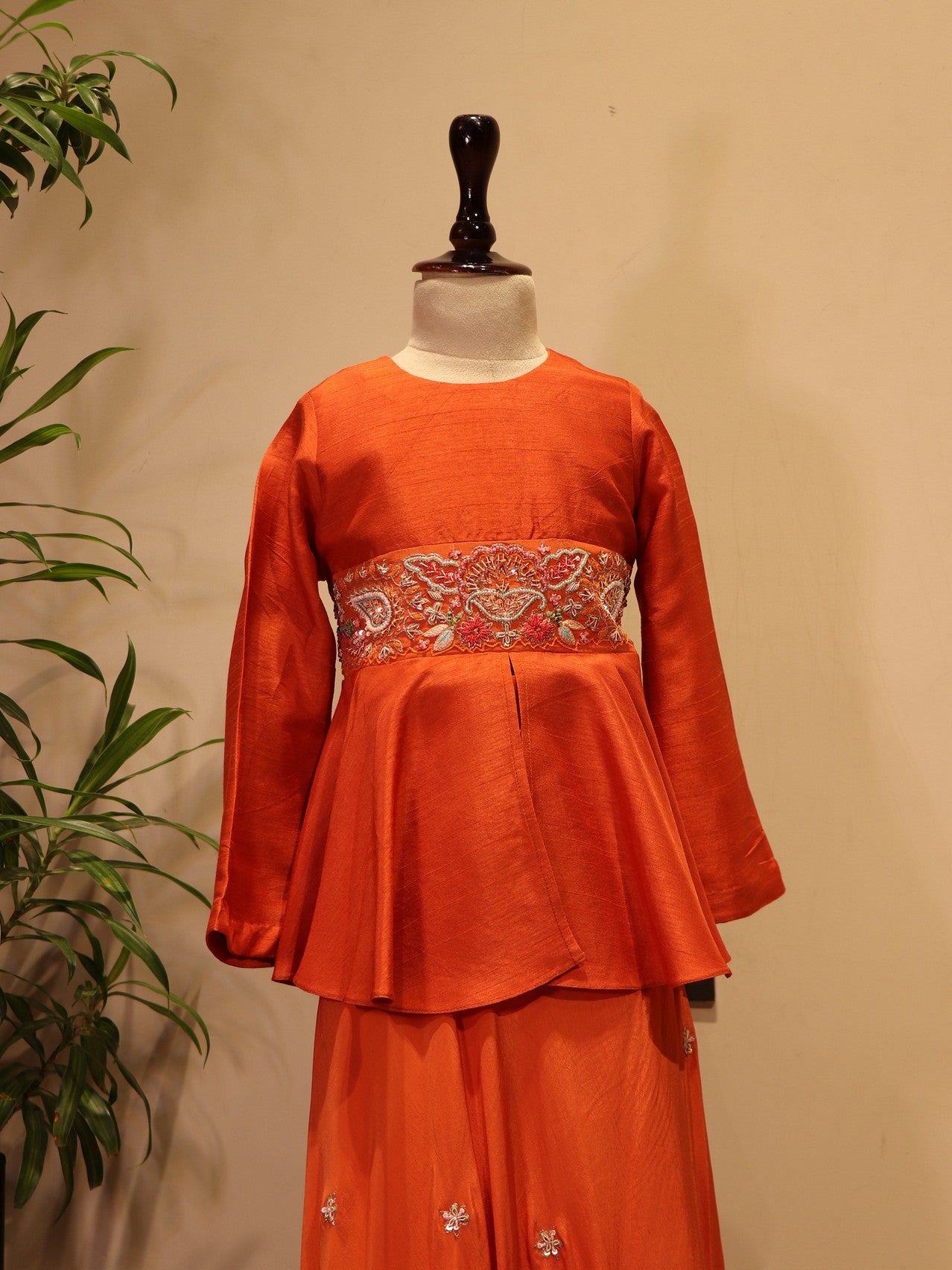 Rust orange peplum top with plazo