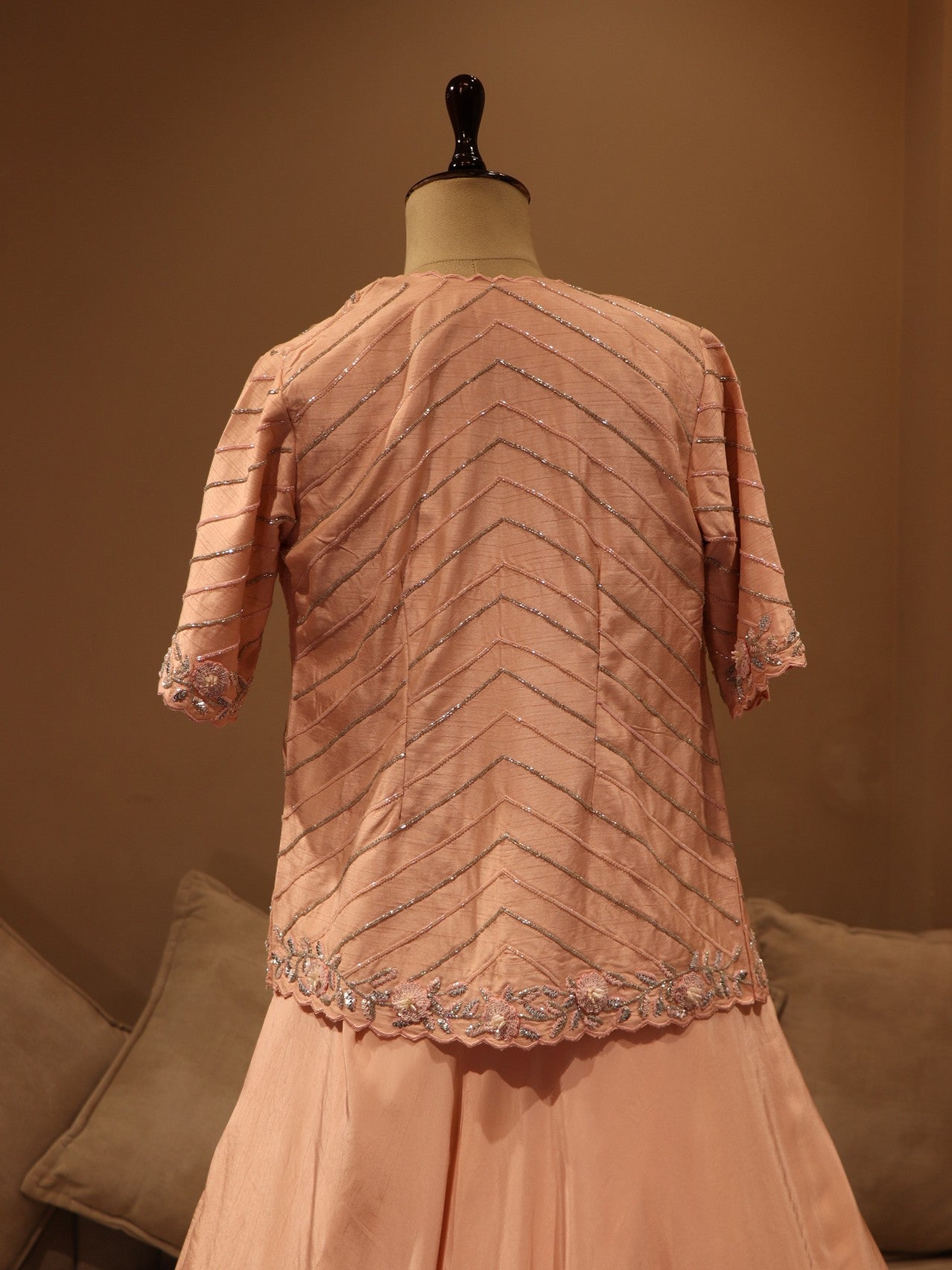 Blush pink crop top skirt with shrug