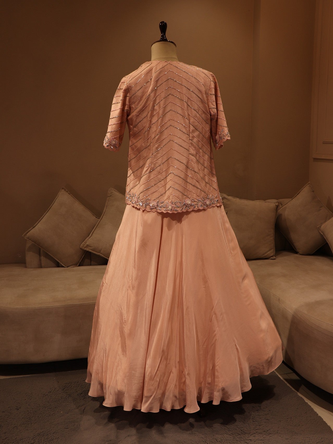 Blush pink crop top skirt with shrug