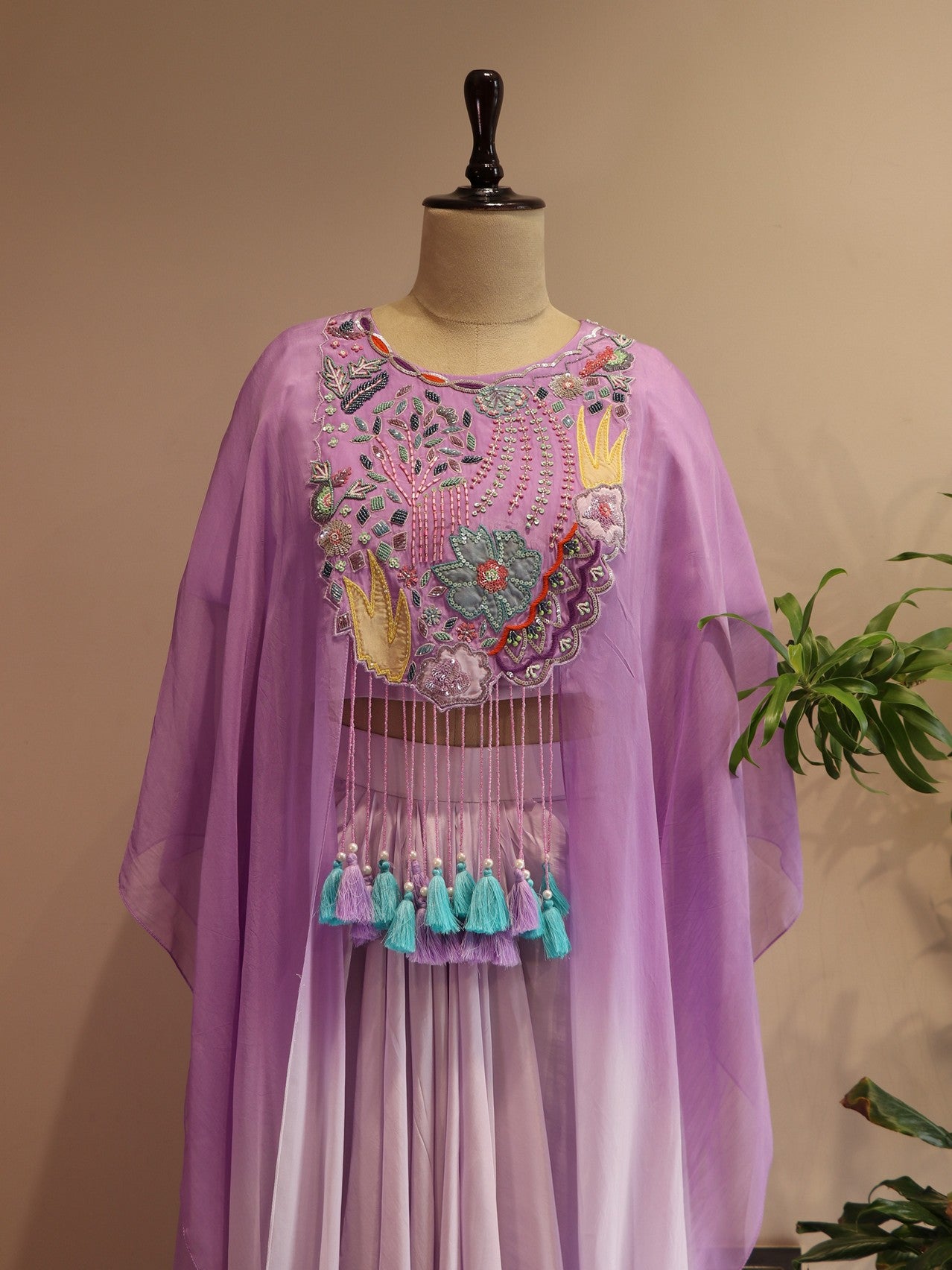 Lavander shaded cape top with drape skirt