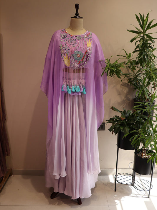 Lavander shaded cape top with drape skirt
