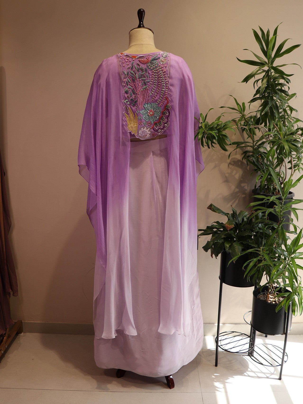Lavander shaded cape top with drape skirt