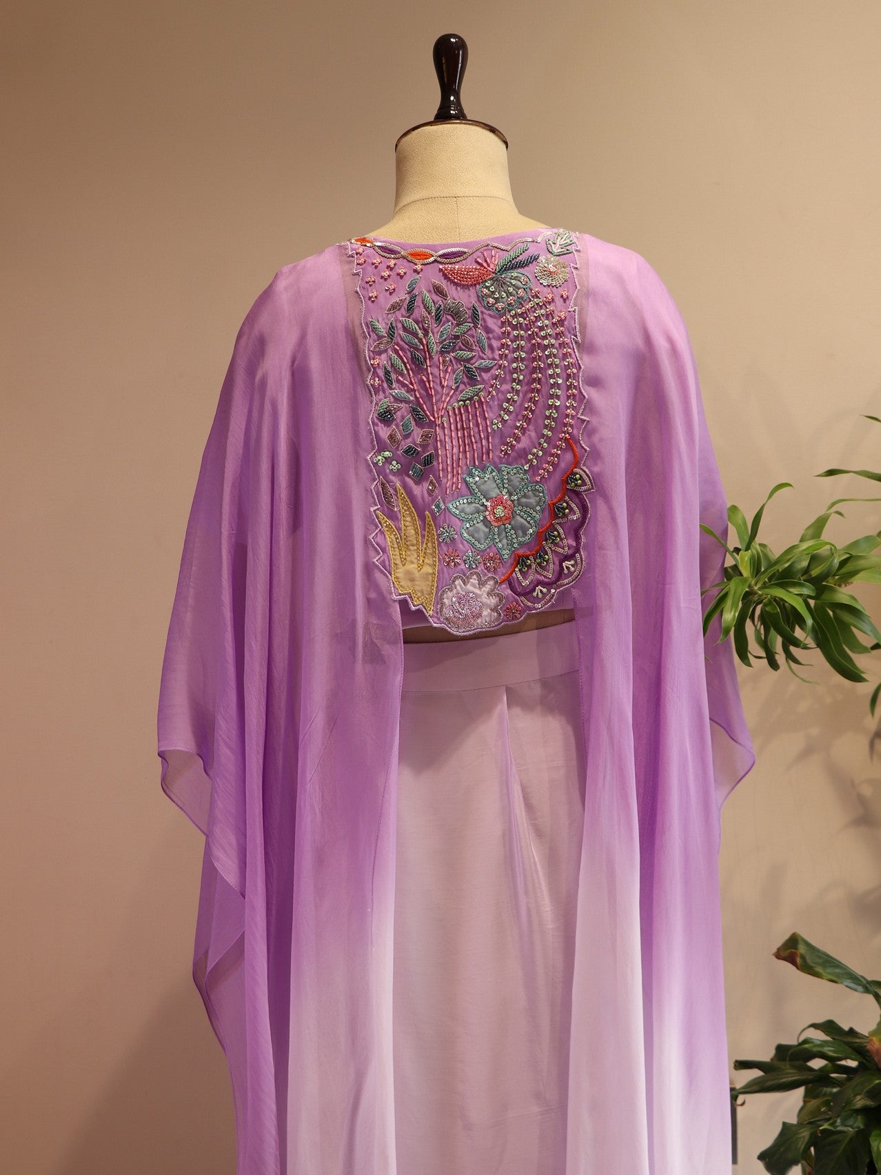 Lavander shaded cape top with drape skirt