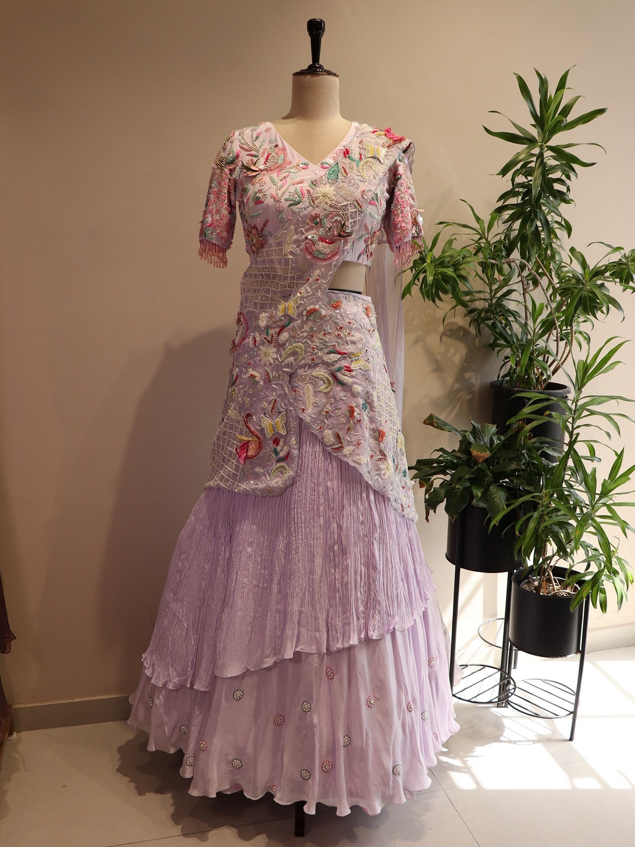 Lavander radha krishna ji hand painted lehenga set