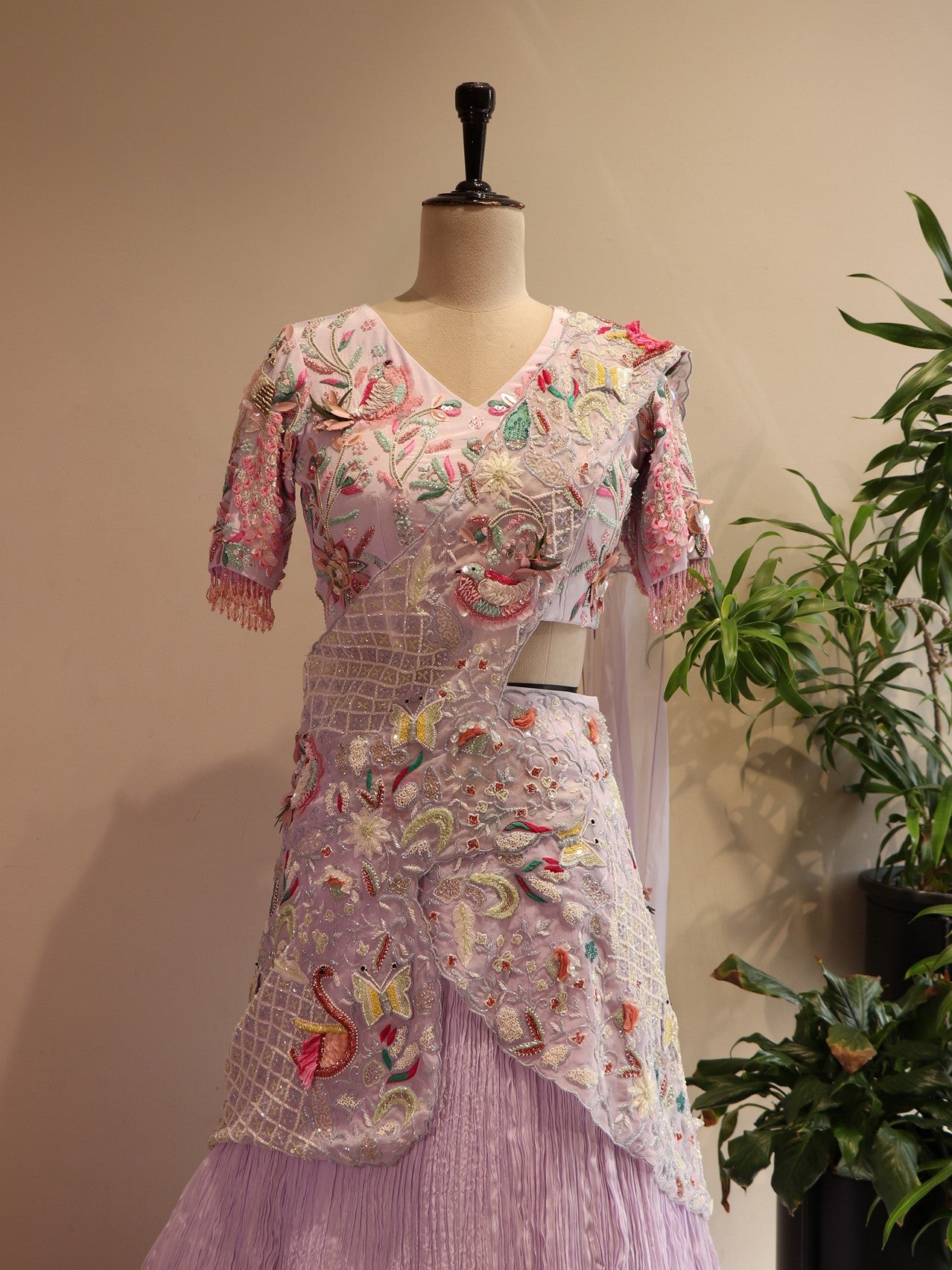 Lavander radha krishna ji hand painted lehenga set