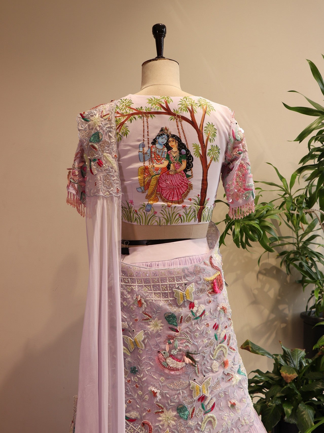 Lavander radha krishna ji hand painted lehenga set
