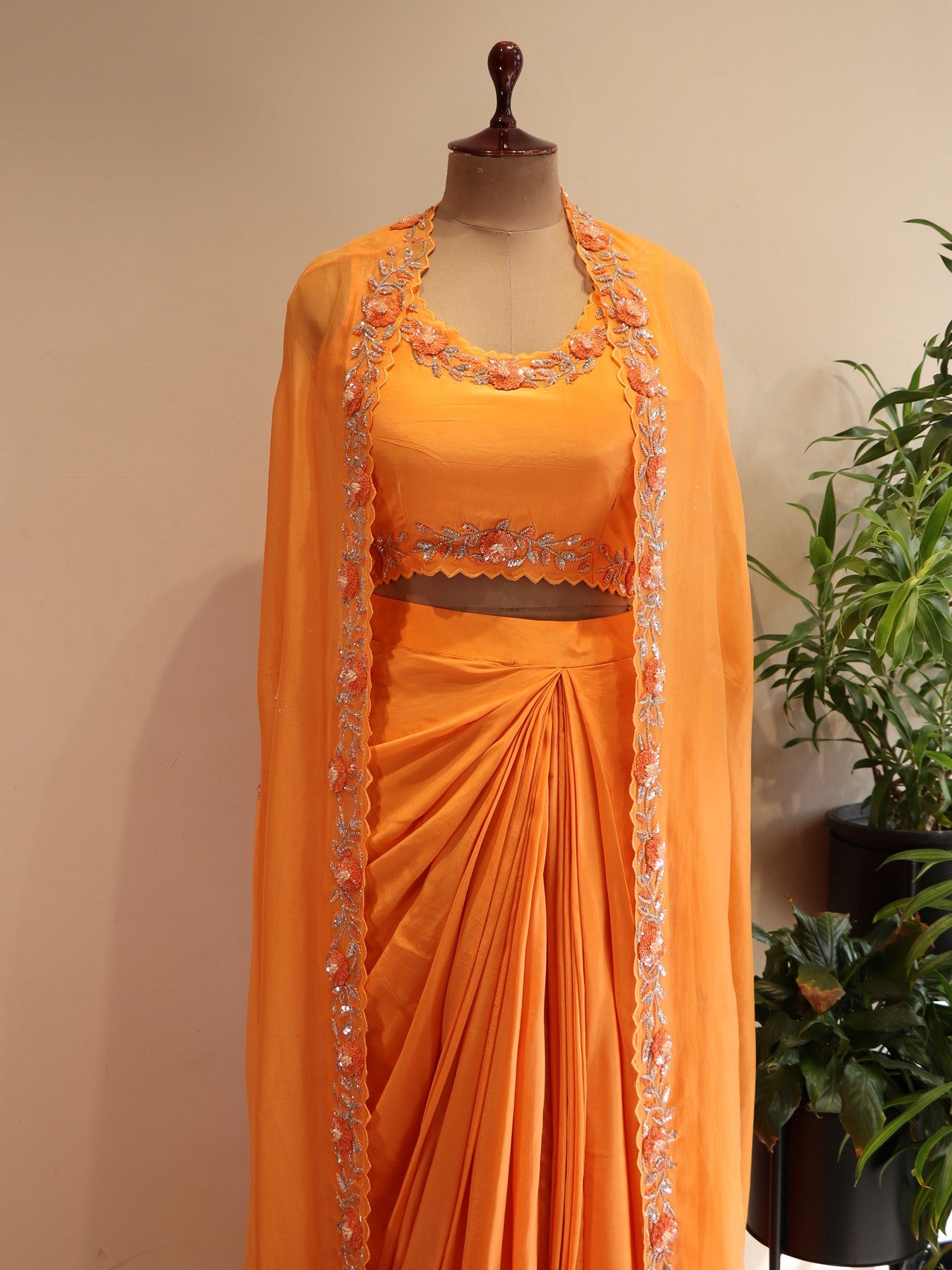 Rust orange crop top skirt with cape