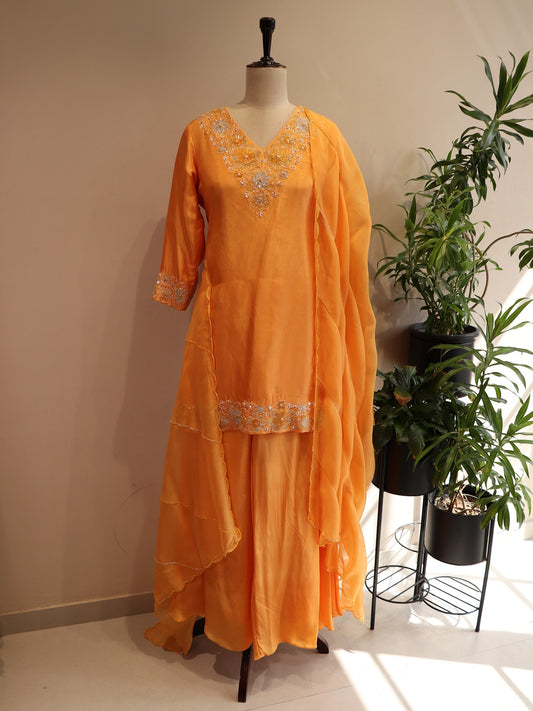 Rust orange kurta plazo with dupatta