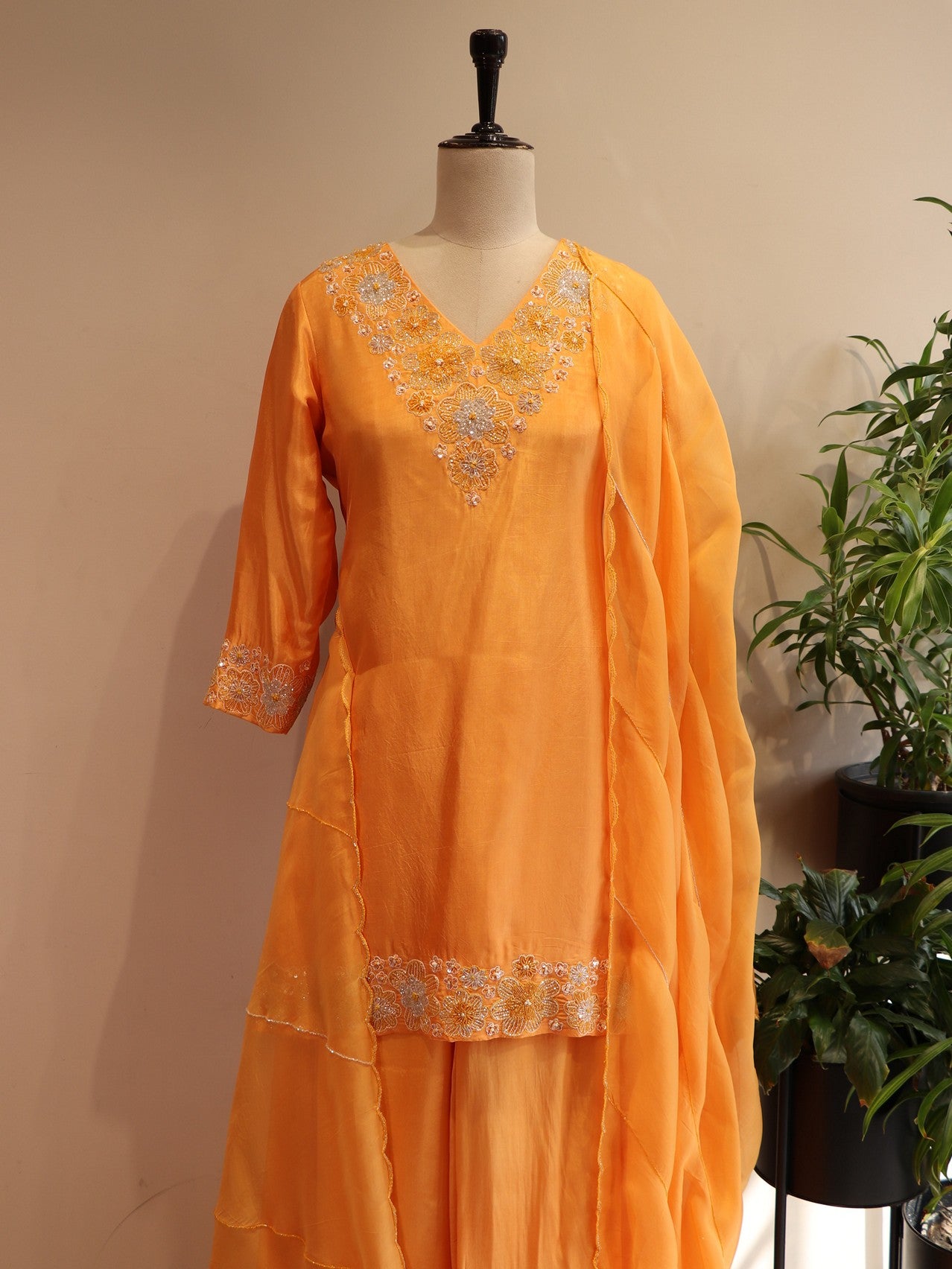 Rust orange kurta plazo with dupatta