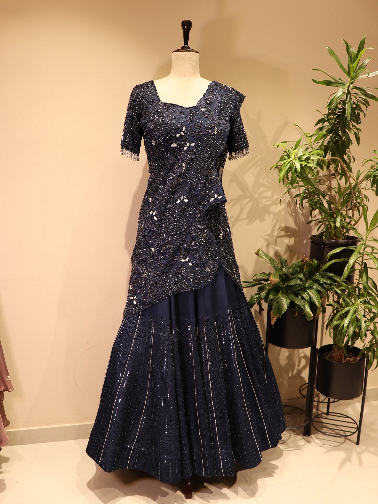Navy blue embroidered lehenga set