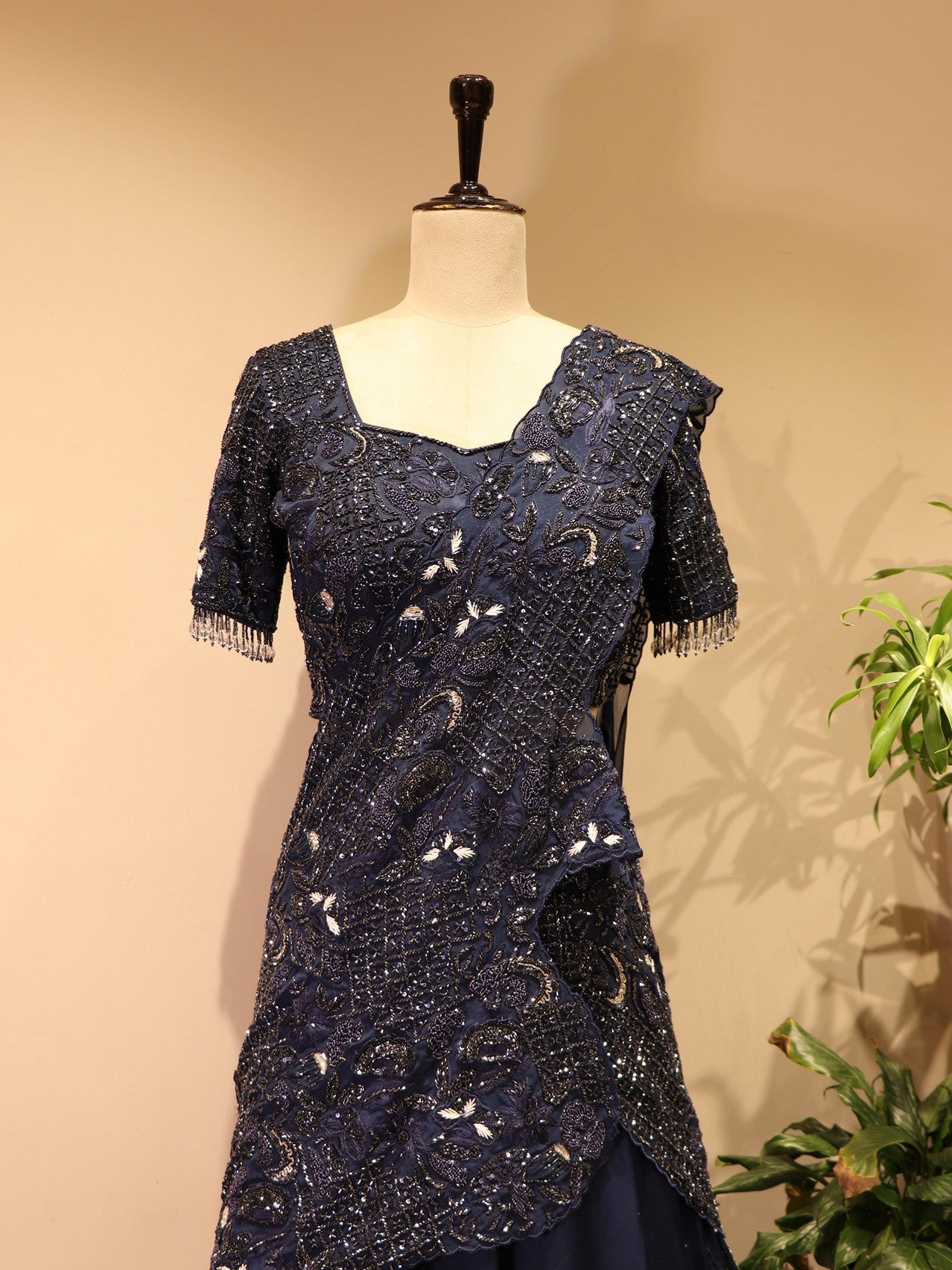 Navy blue embroidered lehenga set