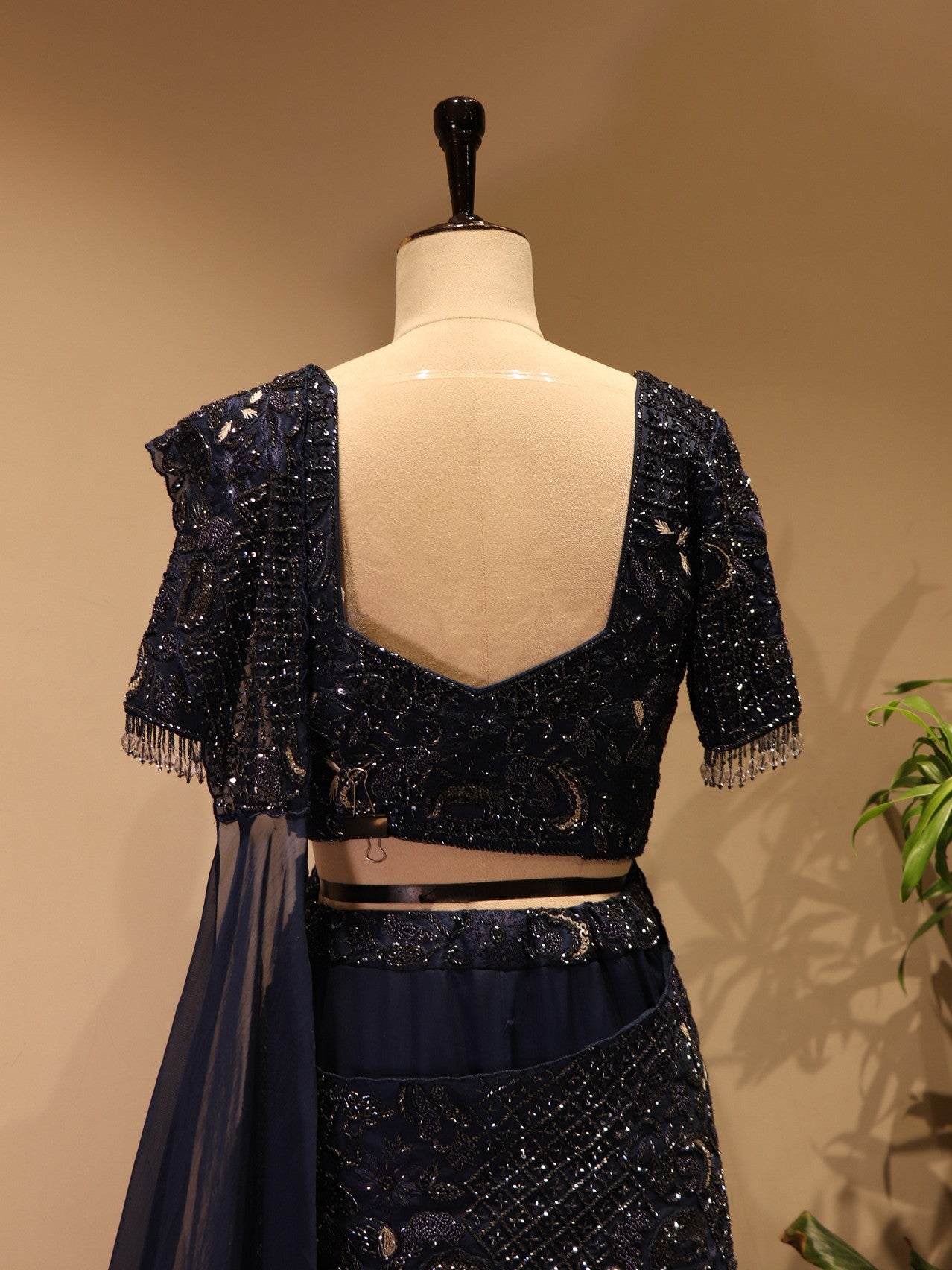 Navy blue embroidered lehenga set