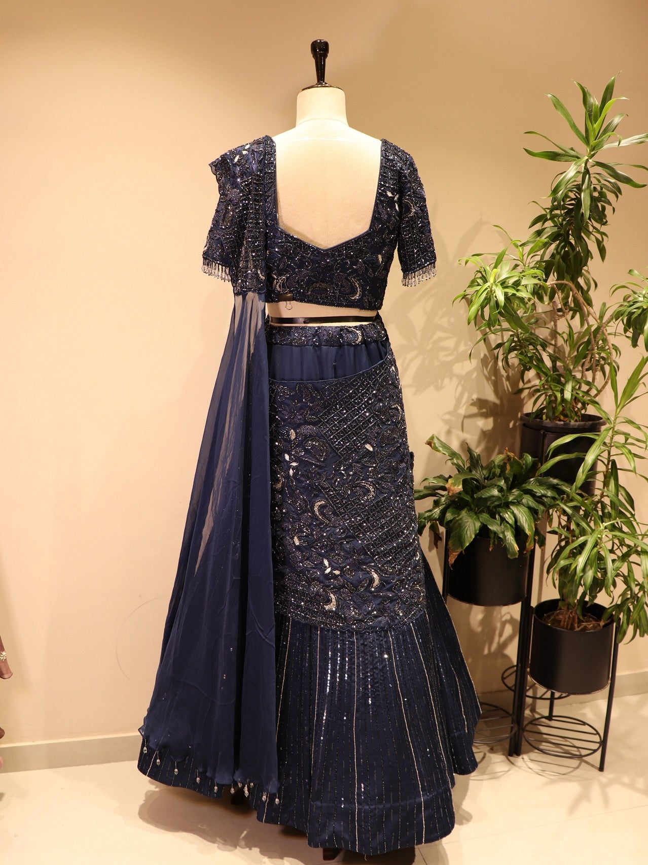Navy blue embroidered lehenga set