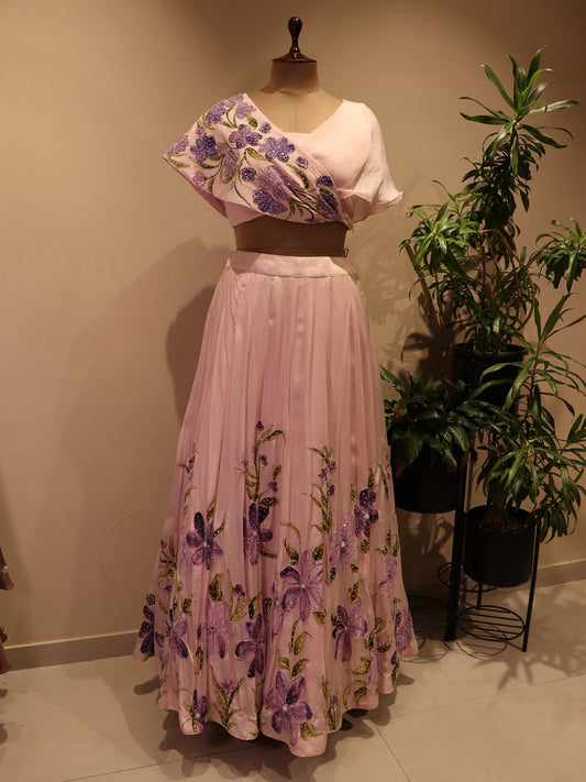 Blush pink hand painted cape top with skirt