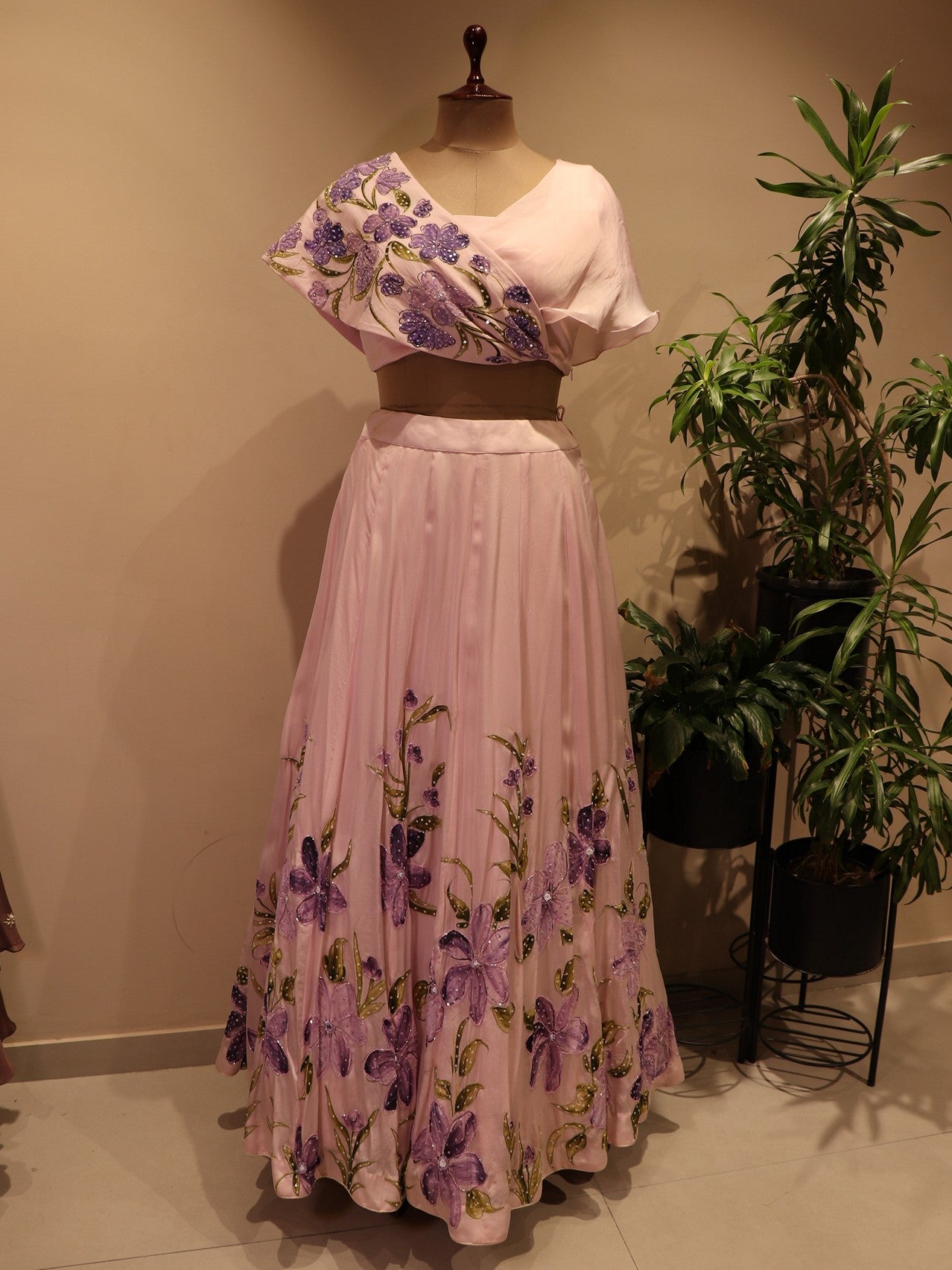 Blush pink hand painted cape top with skirt