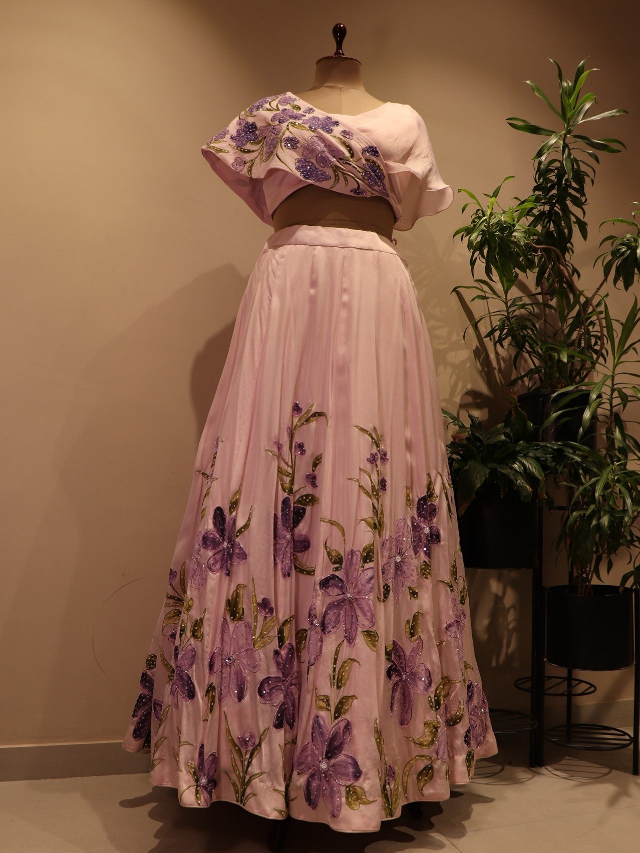 Blush pink hand painted cape top with skirt