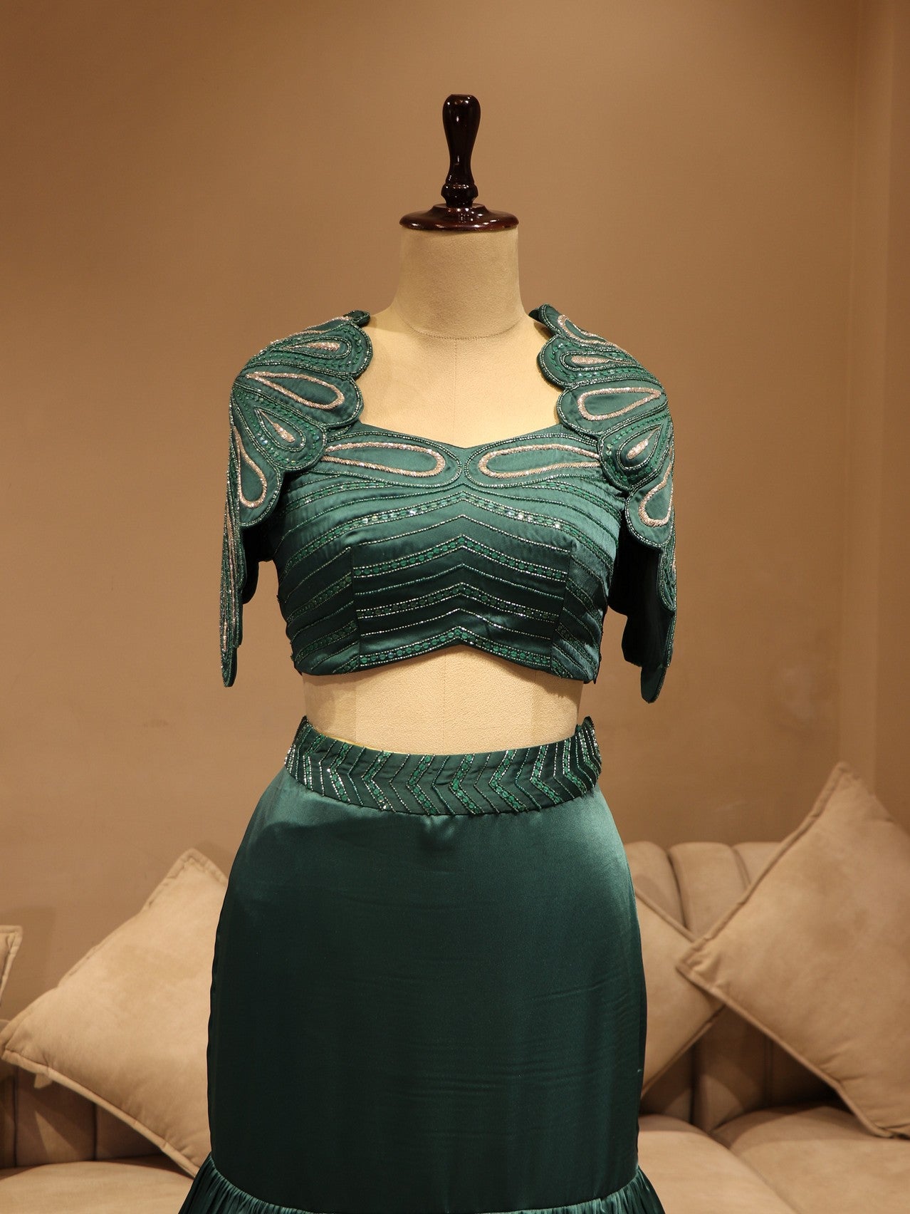 Turquoise blue cape top with fish cut skirt