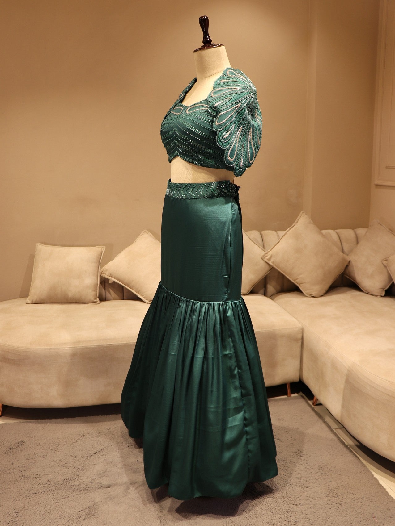 Turquoise blue cape top with fish cut skirt