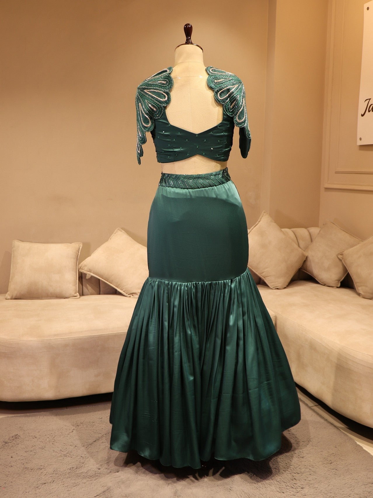 Turquoise blue cape top with fish cut skirt