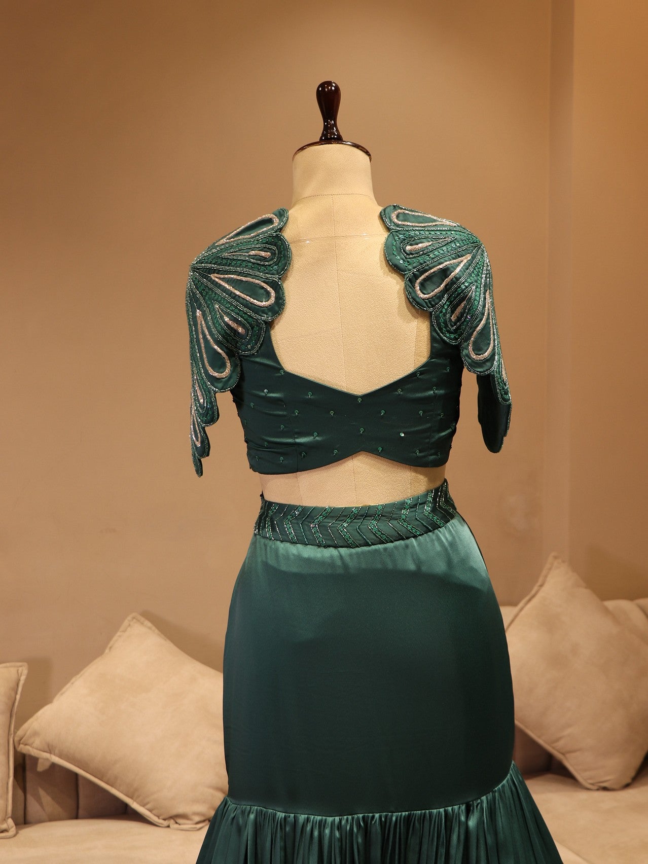 Turquoise blue cape top with fish cut skirt