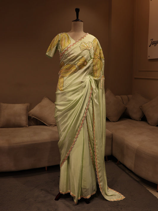 Mint green applique saree
