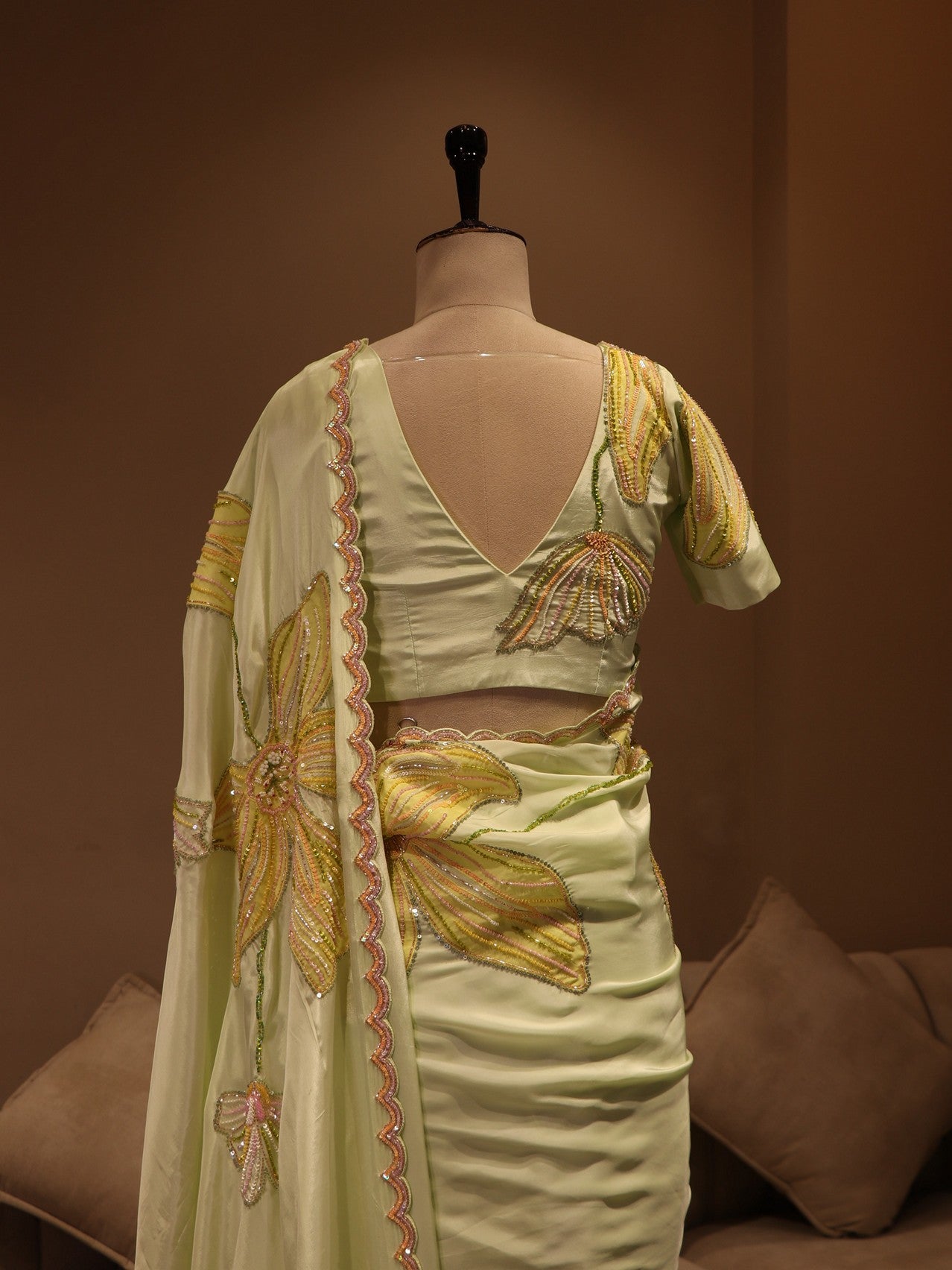 Mint green applique saree